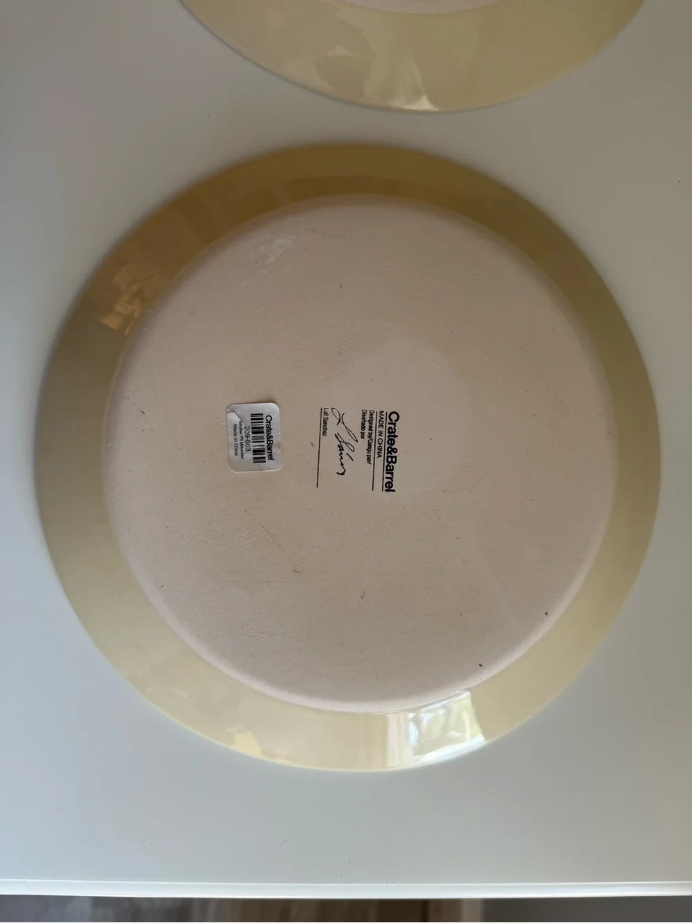 Crate&Barrel Cream Plate with Gold Band